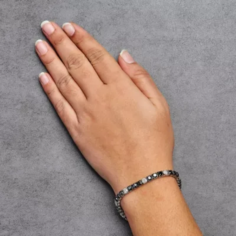.925 Sterling Silver 8.0 Cttw Black and White Diamond Tennis Bracelet