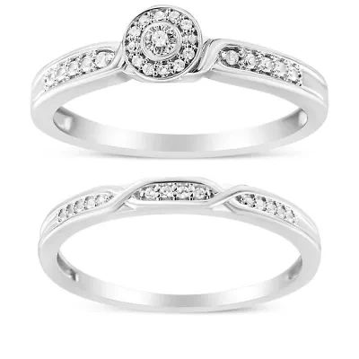 Sterling Silver Diamond Accent Frame Twist Shank Bridal Set Ring and Band