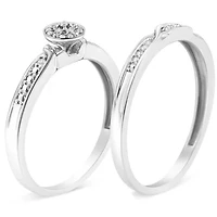 Sterling Silver Diamond Accent Frame Twist Shank Bridal Set Ring and Band