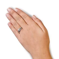 Sterling Silver Diamond Accent Frame Twist Shank Bridal Set Ring and Band