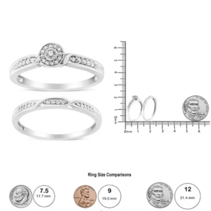 Sterling Silver Diamond Accent Frame Twist Shank Bridal Set Ring and Band