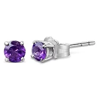 Lab Created .925 Sterling Silver 3.5 MM Created Pink Ruby Solitaire Stud Earrings