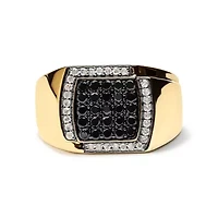 Men's 10K Yellow Gold 1.00 Cttw Cluster Black and White Diamond Statement Ring
