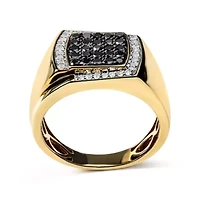 Men's 10K Yellow Gold 1.00 Cttw Cluster Black and White Diamond Statement Ring