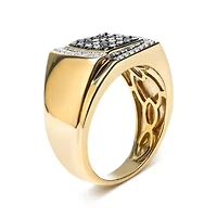 Men's 10K Yellow Gold 1.00 Cttw Cluster Black and White Diamond Statement Ring