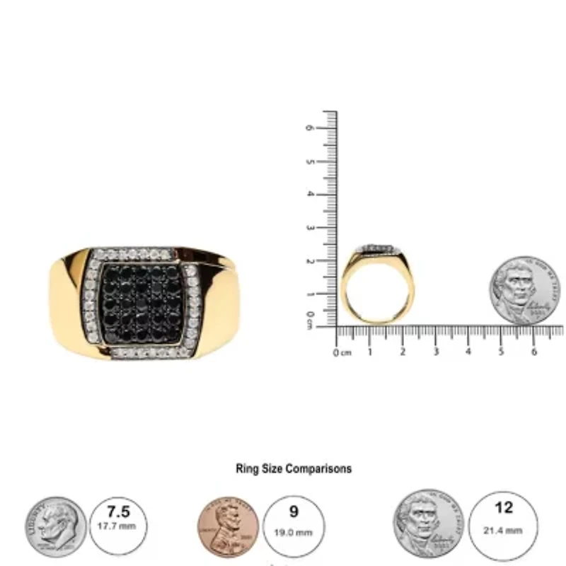 Men's 10K Yellow Gold 1.00 Cttw Cluster Black and White Diamond Statement Ring