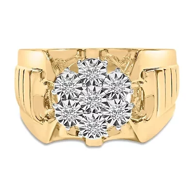 14K Yellow Gold Plated Silver 1/3 Cttw Miracle-Set Floral Diamond Cluster Ring
