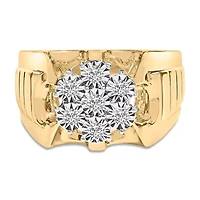14K Yellow Gold Plated Silver 1/3 Cttw Miracle-Set Floral Diamond Cluster Ring