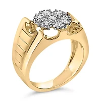 14K Yellow Gold Plated Silver 1/3 Cttw Miracle-Set Floral Diamond Cluster Ring