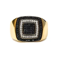 Men's 14K Yellow Gold Plated Silver 3/4 Cttw White and Black Diamond Ring Band