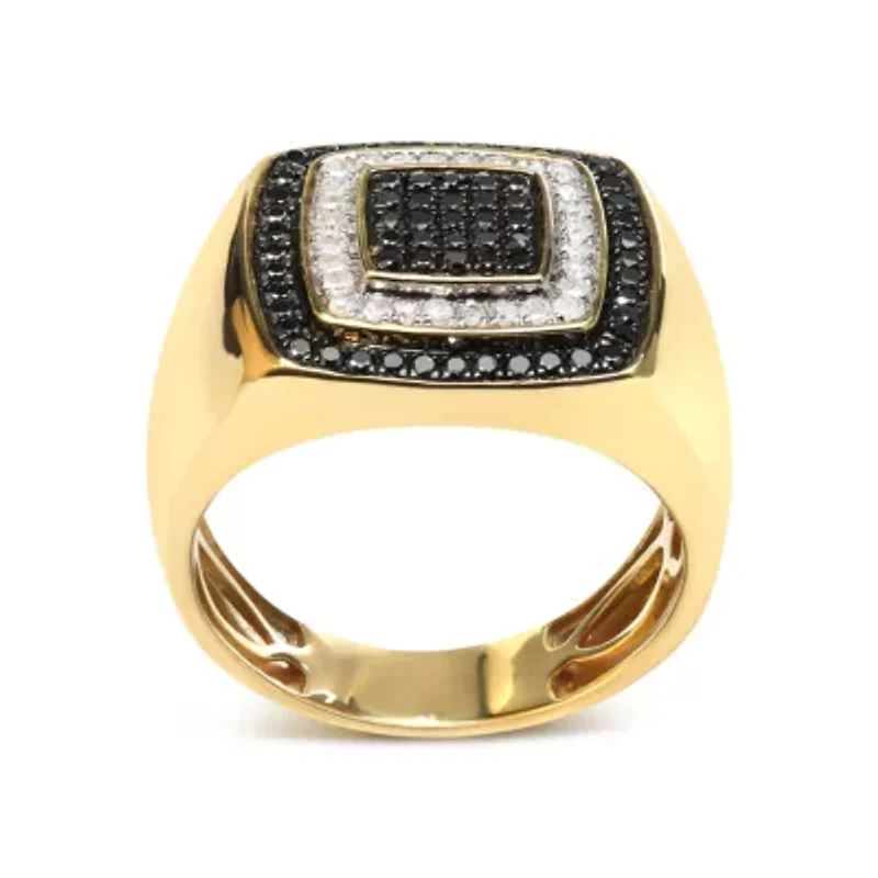 Men's 14K Yellow Gold Plated Silver 3/4 Cttw White and Black Diamond Ring Band