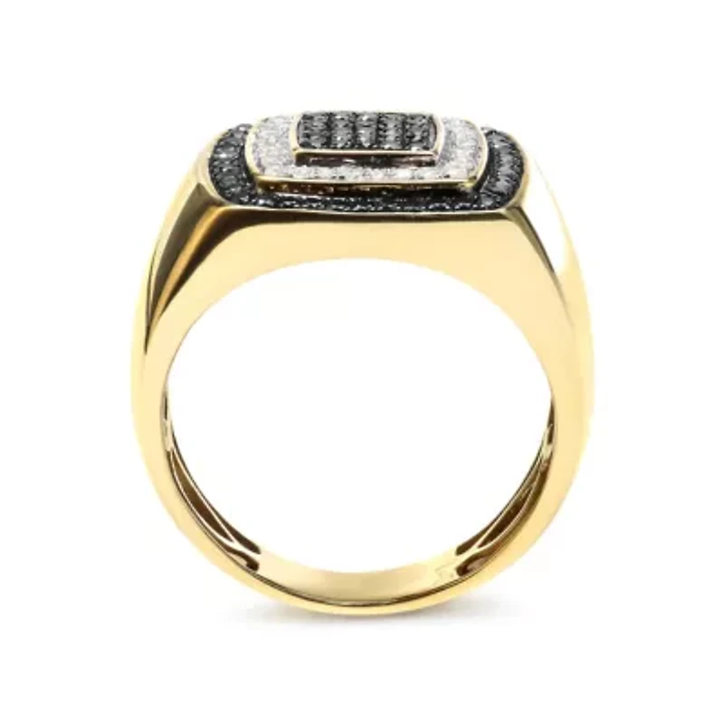 Men's 14K Yellow Gold Plated Silver 3/4 Cttw White and Black Diamond Ring Band