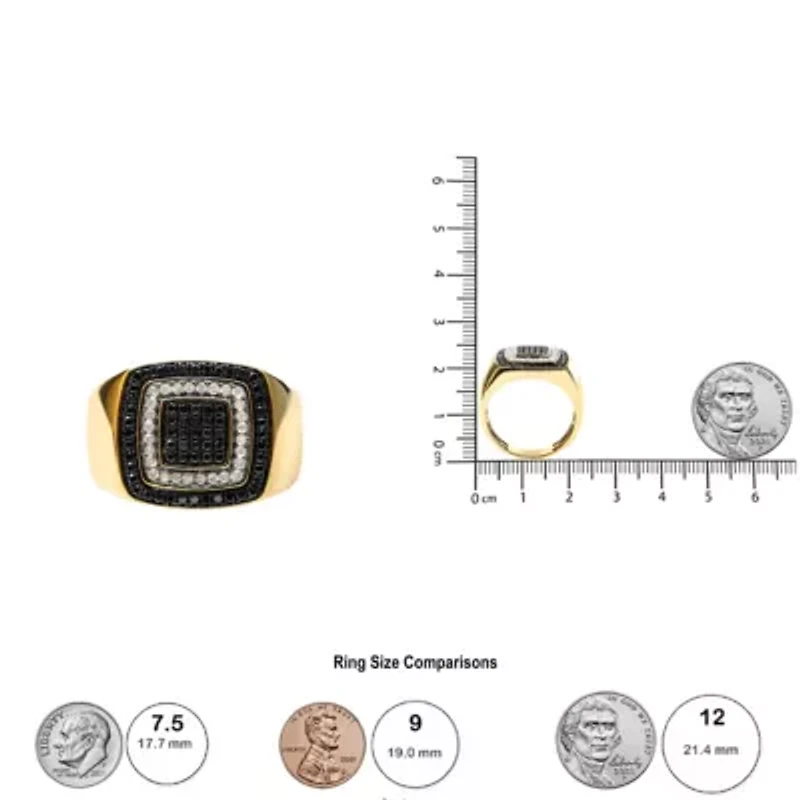 Men's 14K Yellow Gold Plated Silver 3/4 Cttw White and Black Diamond Ring Band