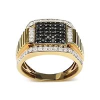 Men's Yellow Gold Plated Silver 1 1/2 Cttw White and Black Diamond Cluster Ring
