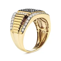 Men's Yellow Gold Plated Silver 1 1/2 Cttw White and Black Diamond Cluster Ring