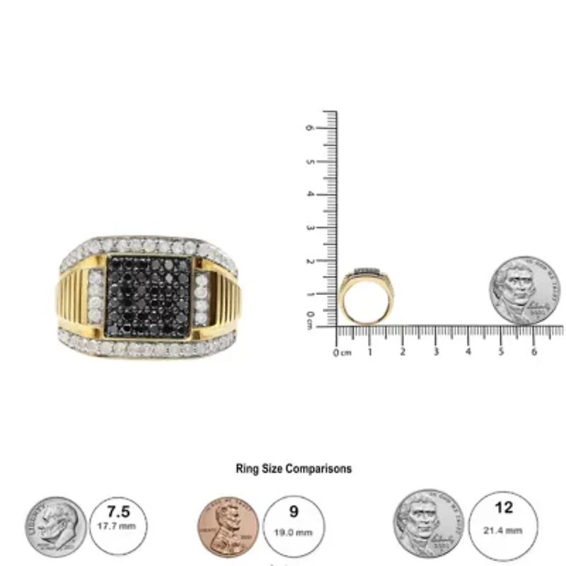 Men's Yellow Gold Plated Silver 1 1/2 Cttw White and Black Diamond Cluster Ring