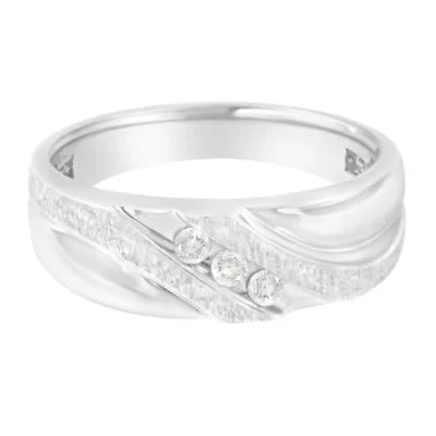 10K White Gold 1/10 Cttw Diamond Men's Three Stone Wedding Ring