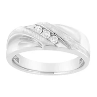 10K White Gold 1/10 Cttw Diamond Men's Three Stone Wedding Ring