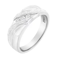 10K White Gold 1/10 Cttw Diamond Men's Three Stone Wedding Ring