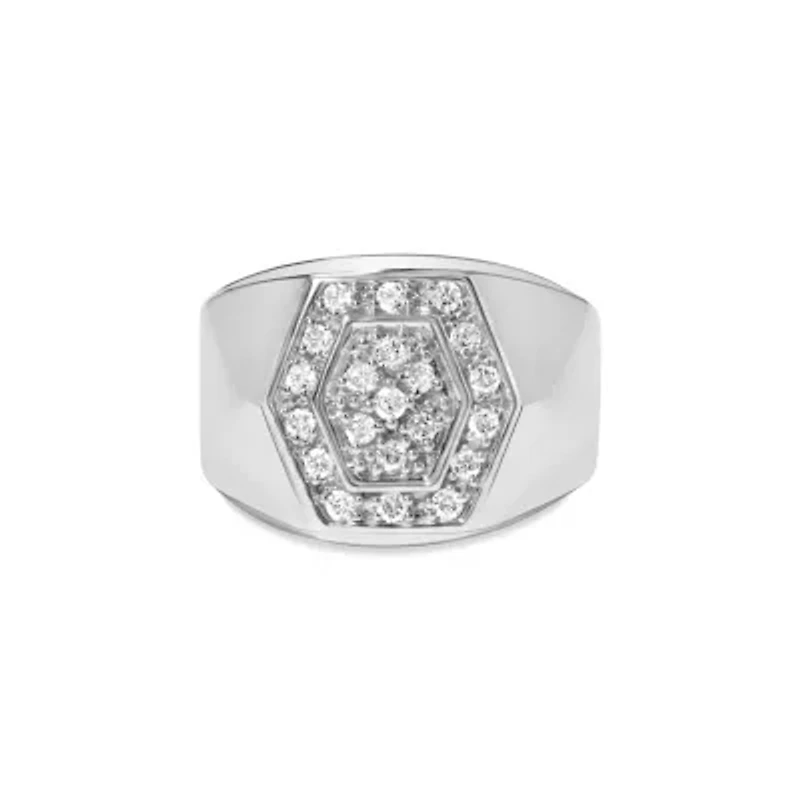 Men's .925 Sterling Silver 1/2 Cttw Multi-Diamond Hexagon Frame Ring