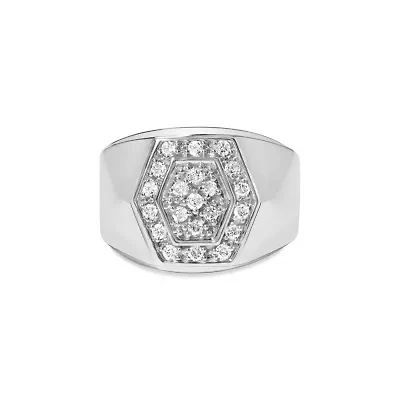Men's .925 Sterling Silver 1/2 Cttw Multi-Diamond Hexagon Frame Ring