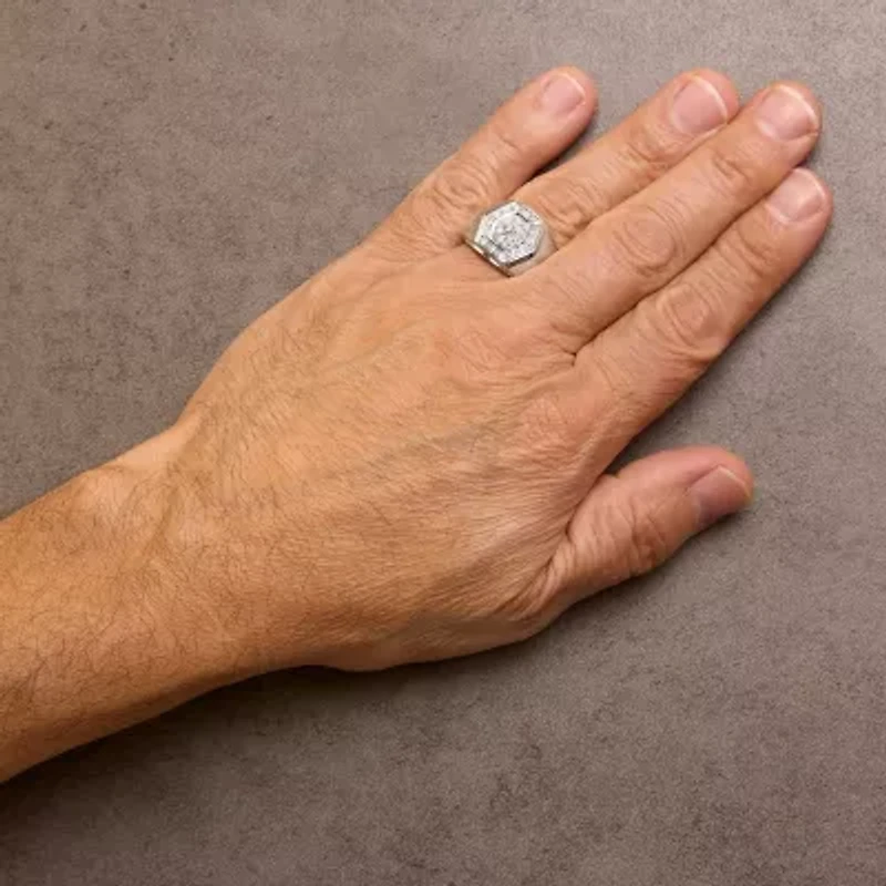 Men's .925 Sterling Silver 1/2 Cttw Multi-Diamond Hexagon Frame Ring