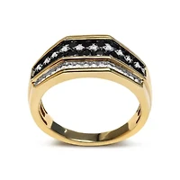 Men's Yellow Gold Plated Silver 1 1/2 Ctw White and Black Diamond Cluster Ring
