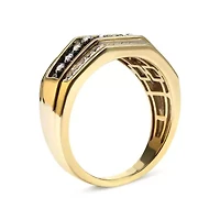 Men's Yellow Gold Plated Silver 1 1/2 Ctw White and Black Diamond Cluster Ring
