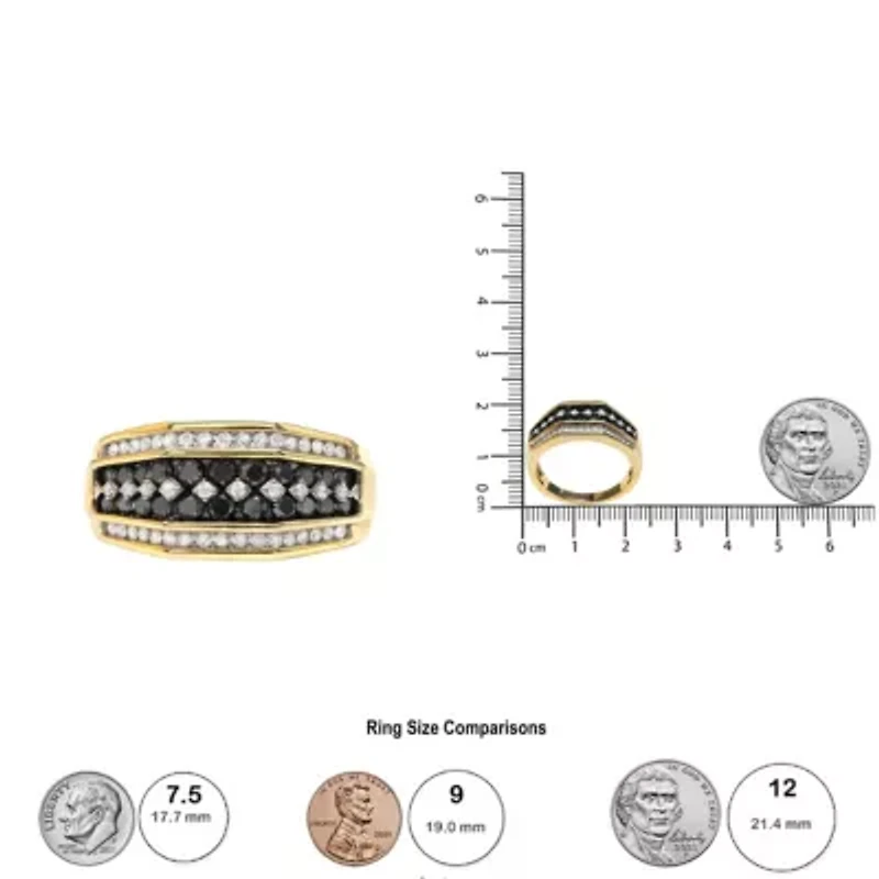 Men's Yellow Gold Plated Silver 1 1/2 Ctw White and Black Diamond Cluster Ring
