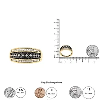 Men's Yellow Gold Plated Silver 1 1/2 Ctw White and Black Diamond Cluster Ring