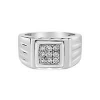 Sterling Silver Diamond Accent Ridged Band Gentlemen's Fashion Ring