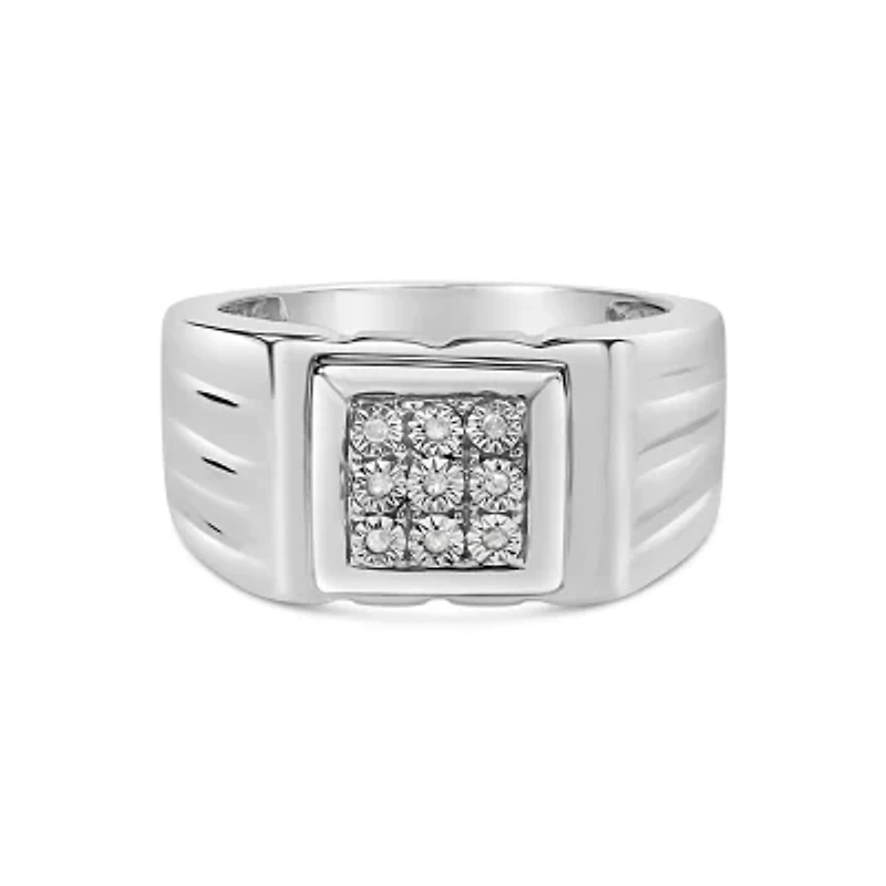 Silver Diamond Accent 9 Stone Ridged Band Fashion Ring