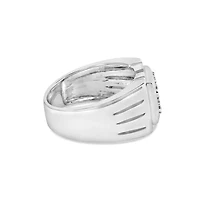 Sterling Silver Diamond Accent Ridged Band Gentlemen's Fashion Ring