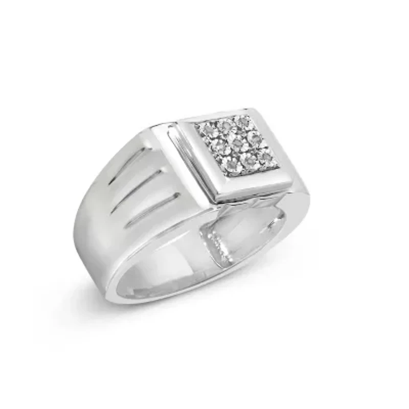 Sterling Silver Diamond Accent Ridged Band Gentlemen's Fashion Ring
