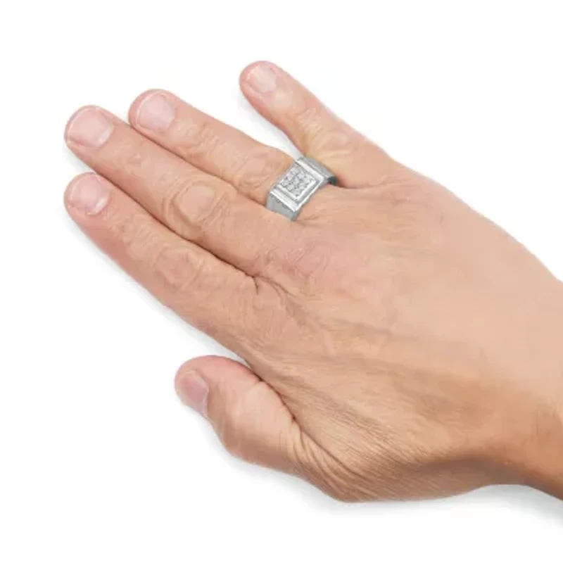 Sterling Silver Diamond Accent Ridged Band Gentlemen's Fashion Ring