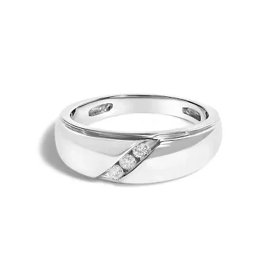 Men's .925 Sterling Silver 1/6 Cttw 3 Stone Diamond Band Ring