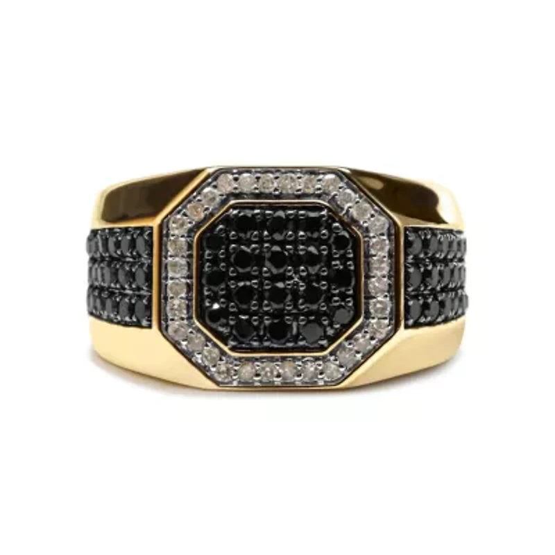 Men's Yellow Gold Plated Silver 1 1/4 Cttw Black Diamond Signet Style Band Ring