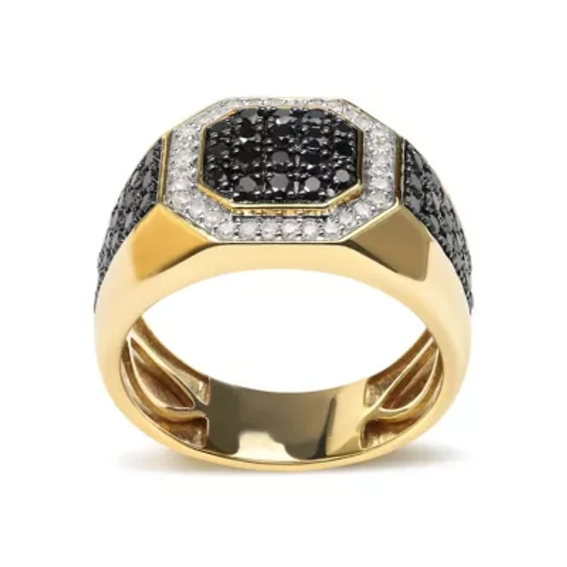 Men's Yellow Gold Plated Silver 1 1/4 Cttw Black Diamond Signet Style Band Ring