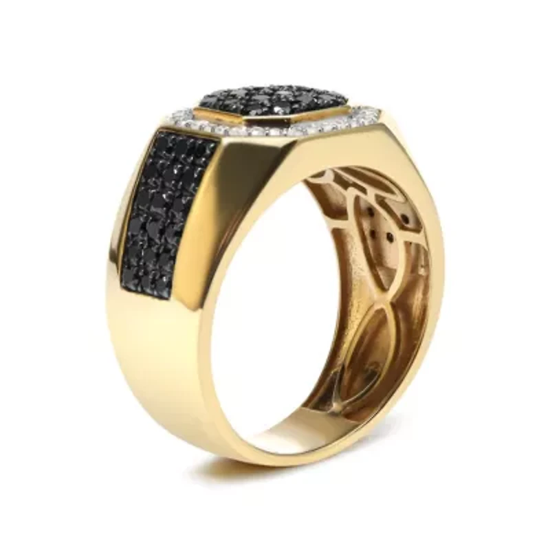 Men's Yellow Gold Plated Silver 1 1/4 Cttw Black Diamond Signet Style Band Ring