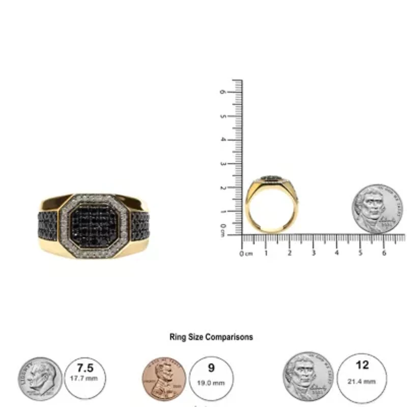 Men's Yellow Gold Plated Silver 1 1/4 Cttw Black Diamond Signet Style Band Ring