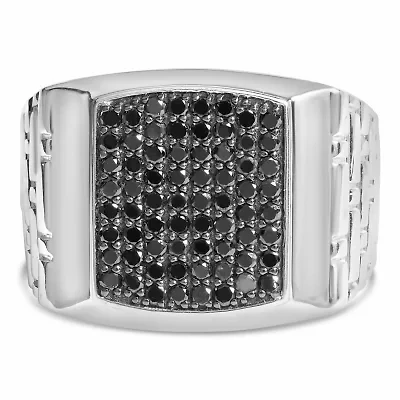 Sterling Silver 1 1/4 Cttw Black Diamond Cluster Men's Band Ring