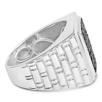 Sterling Silver 1 1/4 Cttw Black Diamond Cluster Men's Band Ring