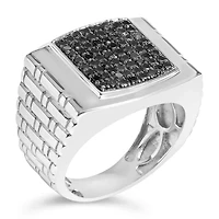 Sterling Silver 1 1/4 Cttw Black Diamond Cluster Men's Band Ring