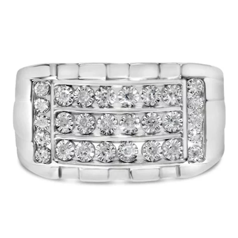 .925 Sterling Silver 1/4 Cttw Diamond Three Row Channel Band Ring