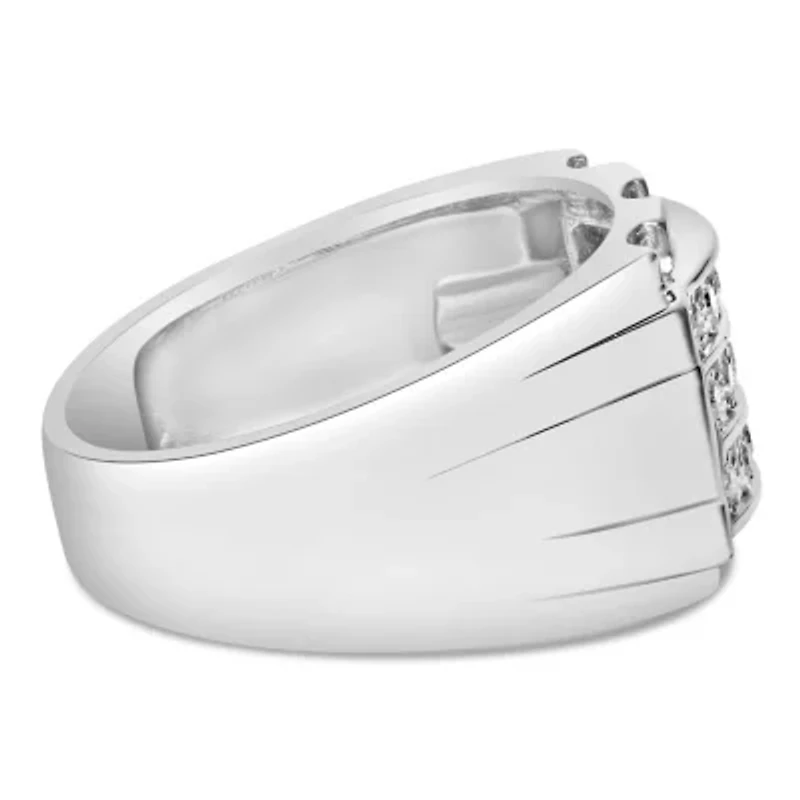 .925 Sterling Silver 1/4 Cttw Diamond Three Row Channel Band Ring