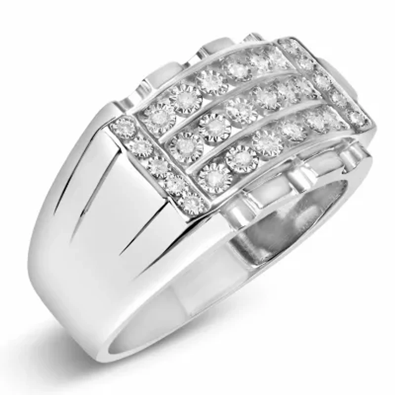 .925 Sterling Silver 1/4 Cttw Diamond Three Row Channel Band Ring