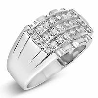 .925 Sterling Silver 1/4 Cttw Diamond Three Row Channel Band Ring