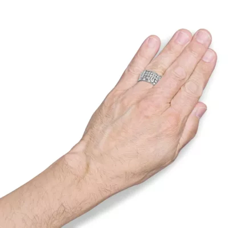 .925 Sterling Silver 1/4 Cttw Diamond Three Row Channel Band Ring