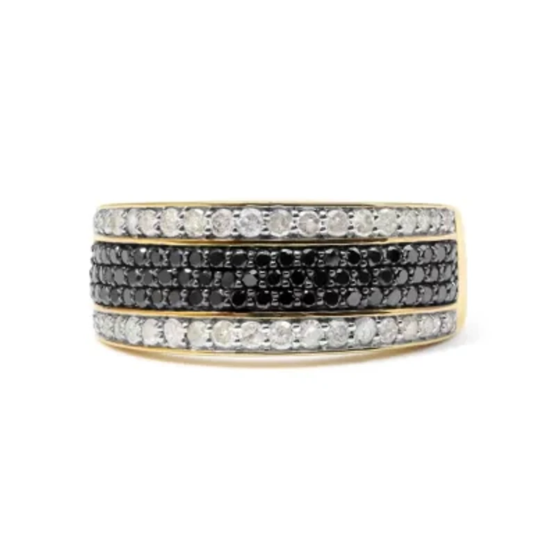 14K Yellow Gold Plated Silver 1 1/4 Cttw White and Black Diamond Multi Row Band