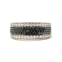 14K Yellow Gold Plated Silver 1 1/4 Cttw White and Black Diamond Multi Row Band